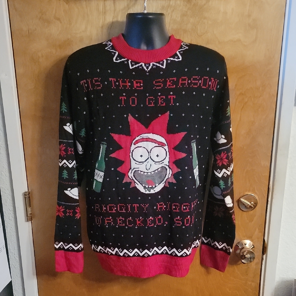Rick & Morty L Ugly Holiday Knit Sweater LETS GET RIGGITY RIGGITY WRECKED SON